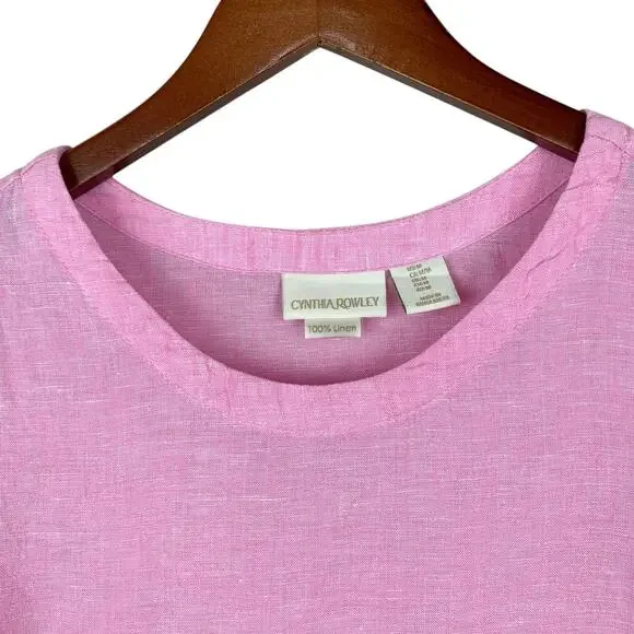 Cynthia Rowley Linen Shirt Pink Short Sleeve Top  Women’s M - Picture 2 of 7